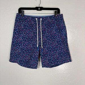 Bonobos Swim Trunks Mens Medium Blue Paisley 7 Inch Inseam Lined Drawstring
